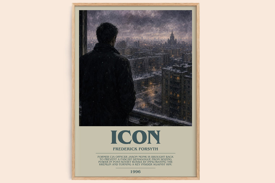 Icon bookish book poster by Frederick Forsyth – framed literary art print