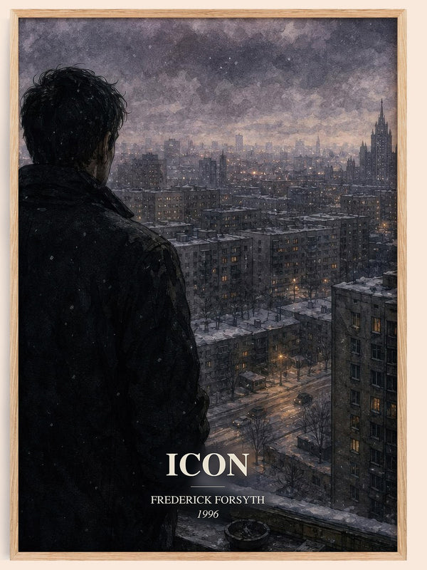 Icon watercolour book poster by Frederick Forsyth – framed literary art print