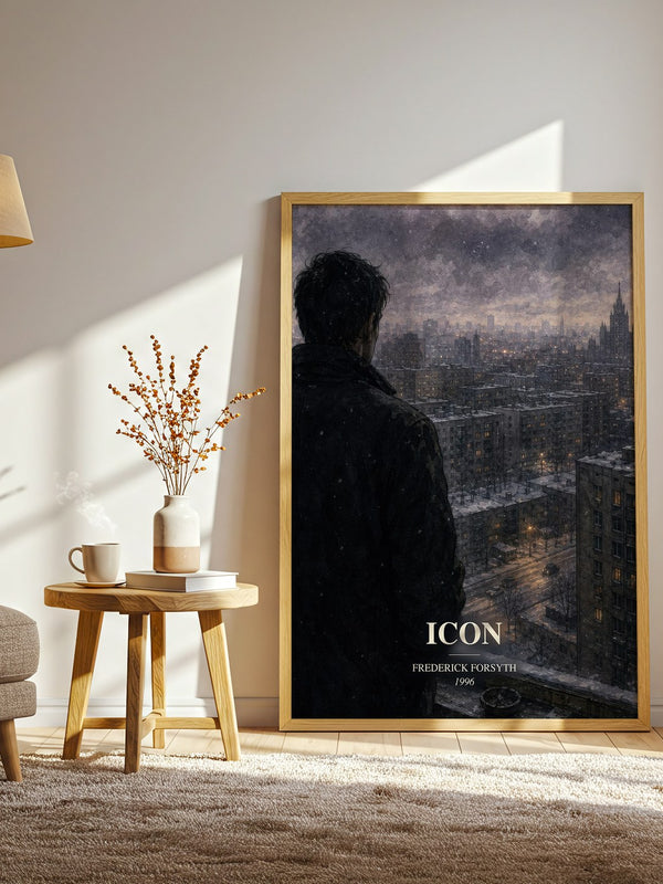 Icon watercolour print in frame leaning in hallway – thriller wall art
