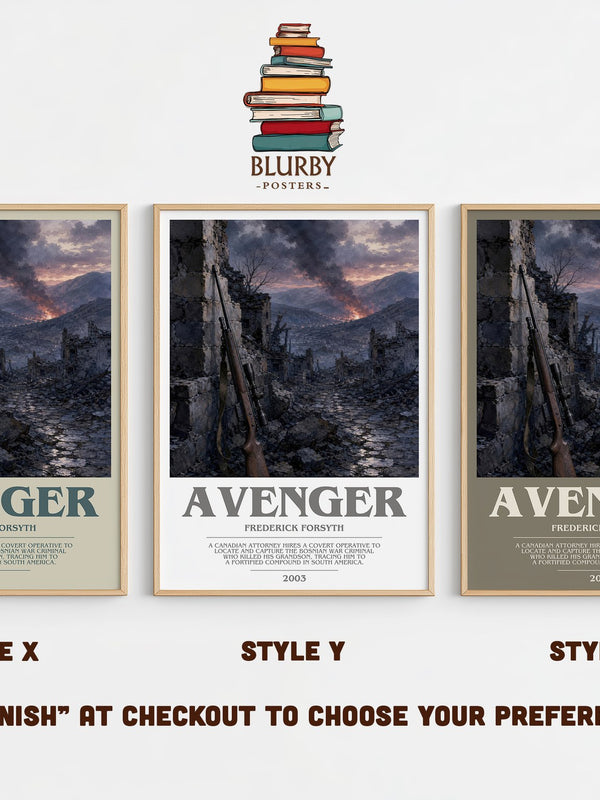 Avenger bookish print in frame leaning in hallway – thriller wall art