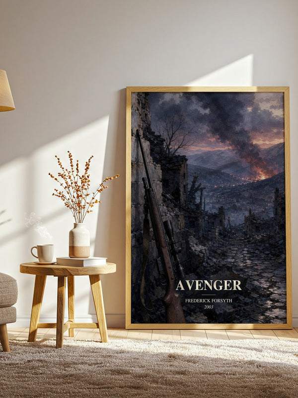 Avenger watercolour print in frame leaning in hallway – thriller wall art