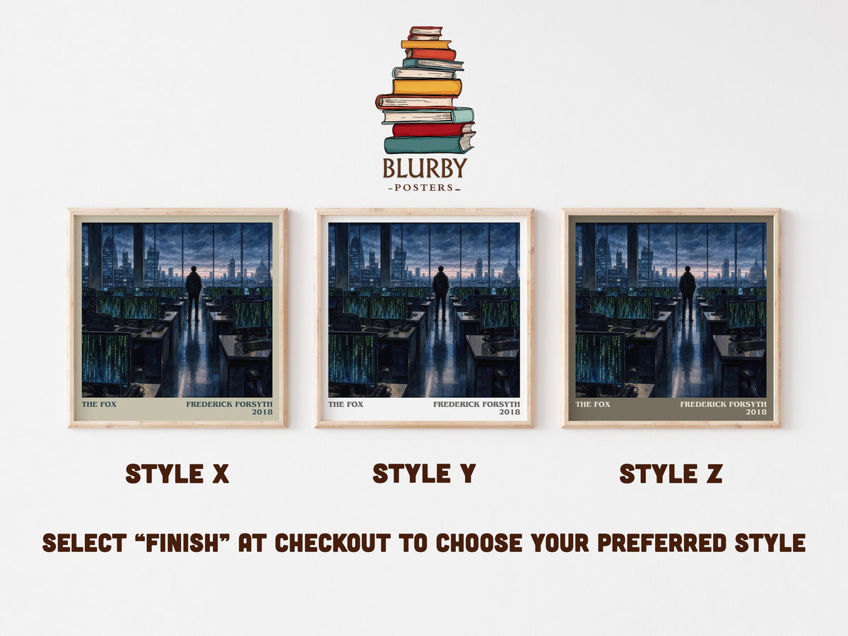The Fox literary print in frame leaning in hallway – thriller wall art (mockup)