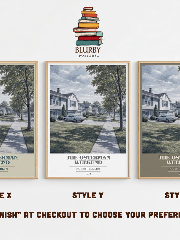 The Osterman Weekend book cover print in frame leaning in hallway – thriller wall art