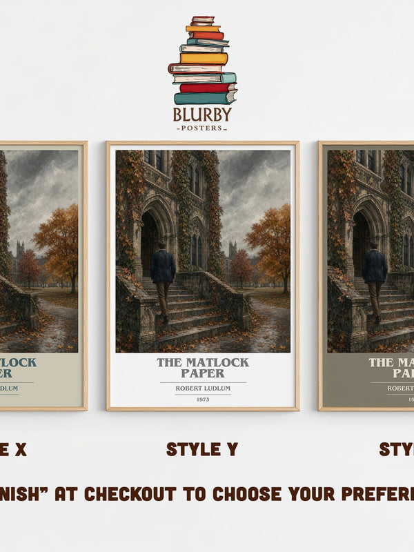 The Matlock Paper book cover print in frame leaning in hallway – thriller wall art