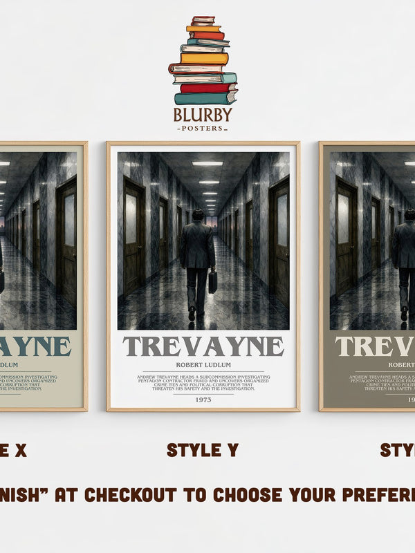 Trevayne bookish print in frame leaning in hallway – thriller wall art