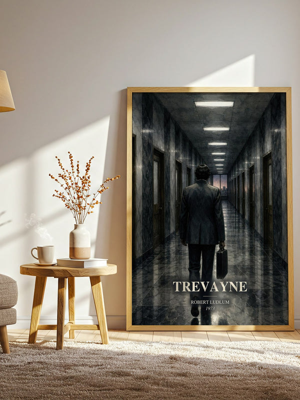 Trevayne watercolour print in frame leaning in hallway – thriller wall art