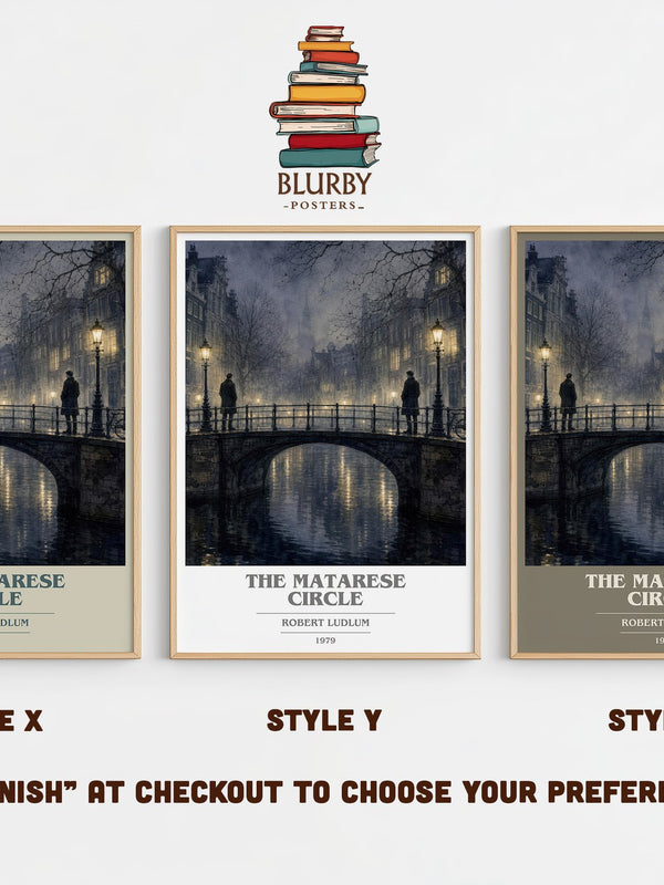The Matarese Circle book cover print in frame leaning in hallway – thriller wall art