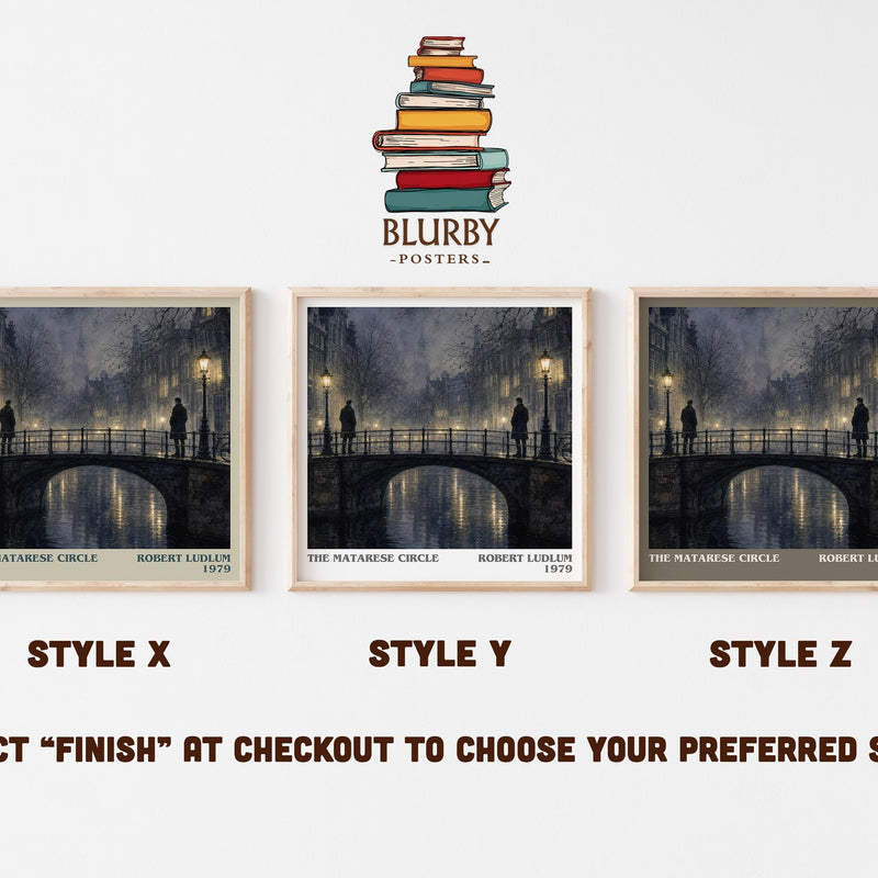The Matarese Circle literary print in frame leaning in hallway – thriller wall art
