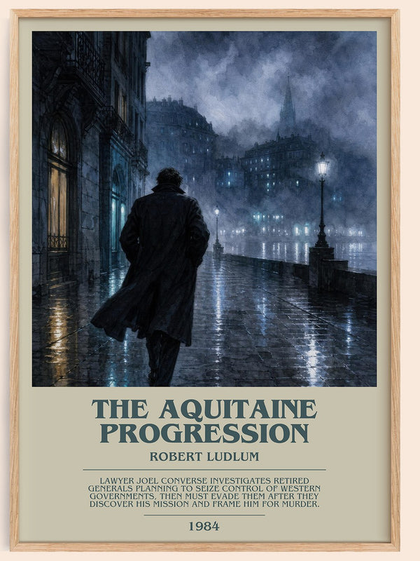 The Aquitaine Progression bookish book poster by Robert Ludlum – framed literary art print