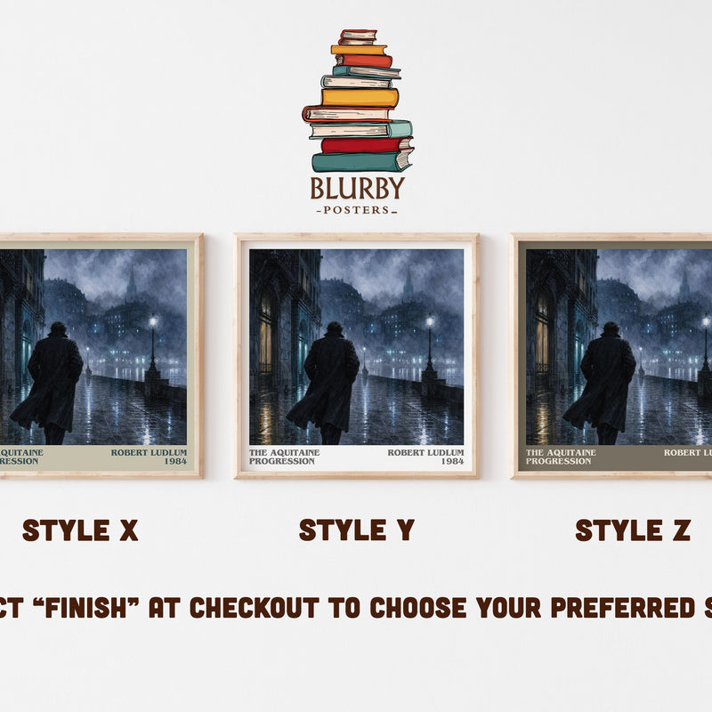 The Aquitaine Progression literary print in frame leaning in hallway – thriller wall art