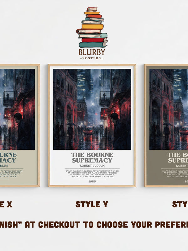 The Bourne Supremacy bookish print in frame leaning in hallway – thriller wall art