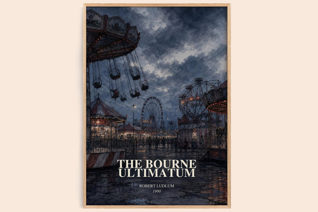 The Bourne Ultimatum watercolour book poster by Robert Ludlum – framed literary art print
