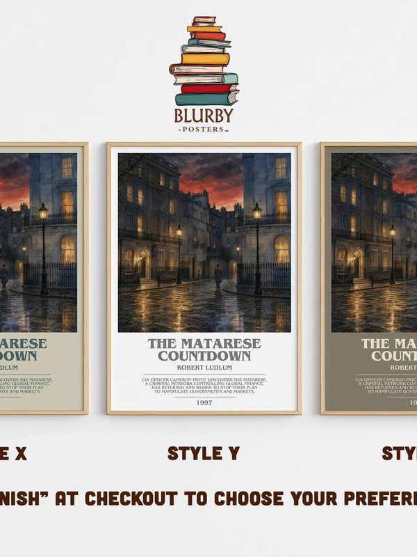 The Matarese Countdown bookish print in frame leaning in hallway – thriller wall art