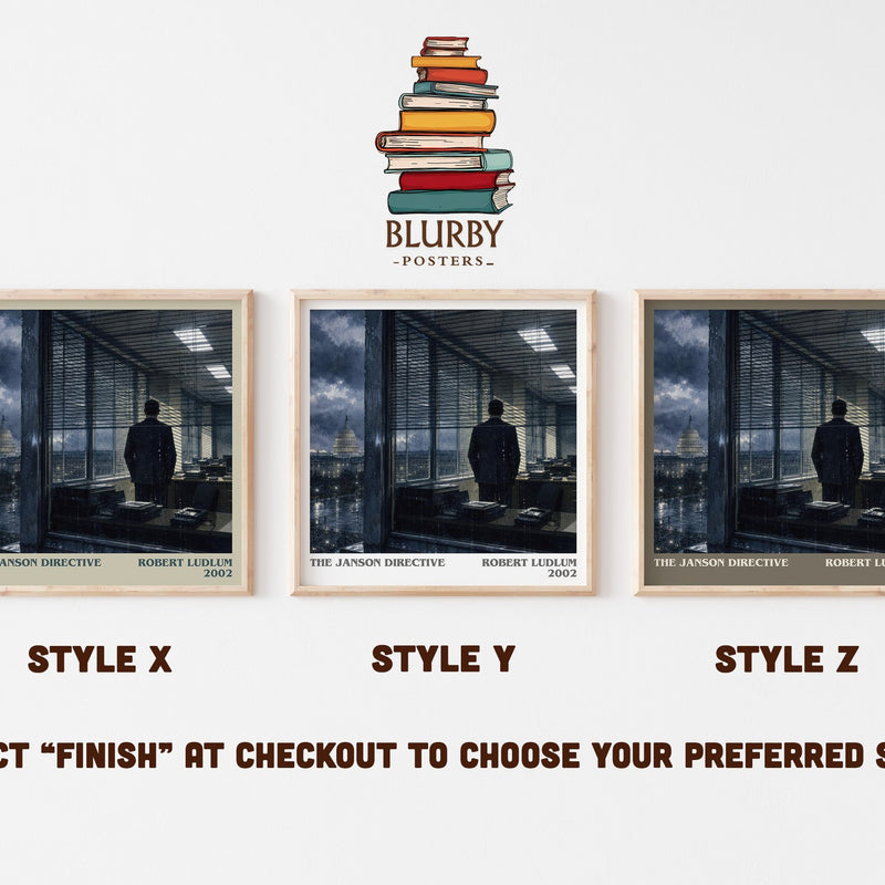 The Janson Directive literary print in frame leaning in hallway – thriller wall art