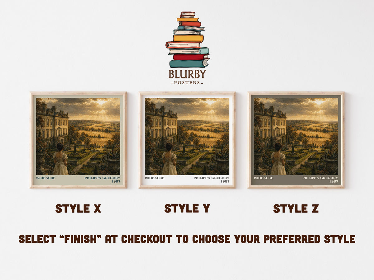 Wideacre literary print in frame leaning in hallway – historical fiction wall art (mockup)