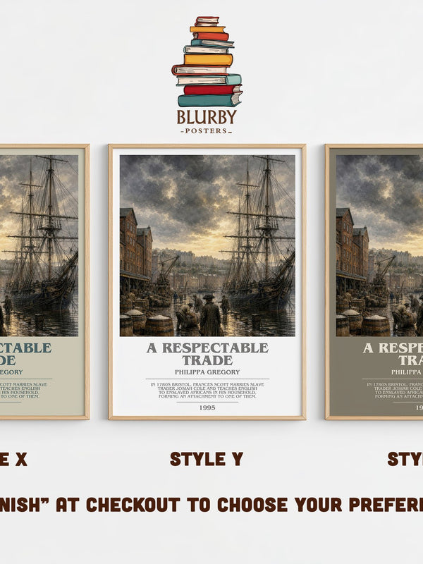A Respectable Trade bookish print in frame leaning in hallway – historical fiction wall art