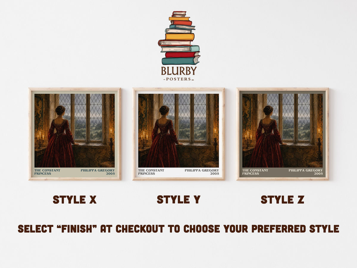 The Constant Princess literary print in frame leaning in hallway – historical fiction wall art (mockup)