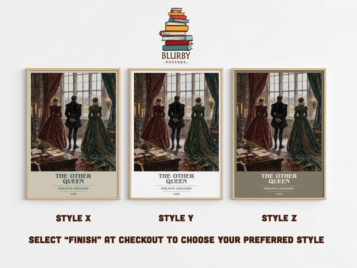 The Other Queen book cover print in frame leaning in hallway – historical fiction wall art (mockup)