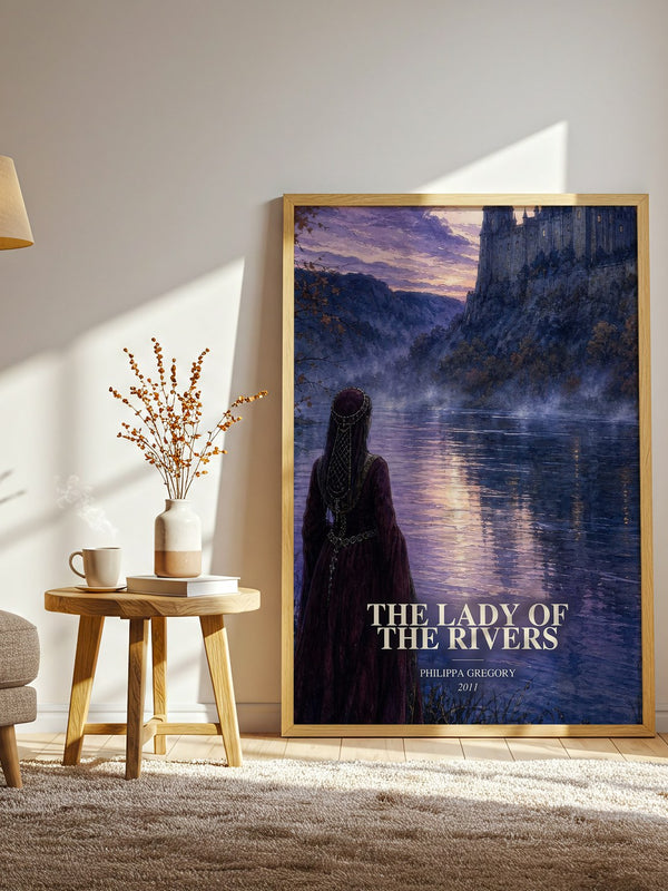 The Lady of the Rivers watercolour print in frame leaning in hallway – historical fiction wall art