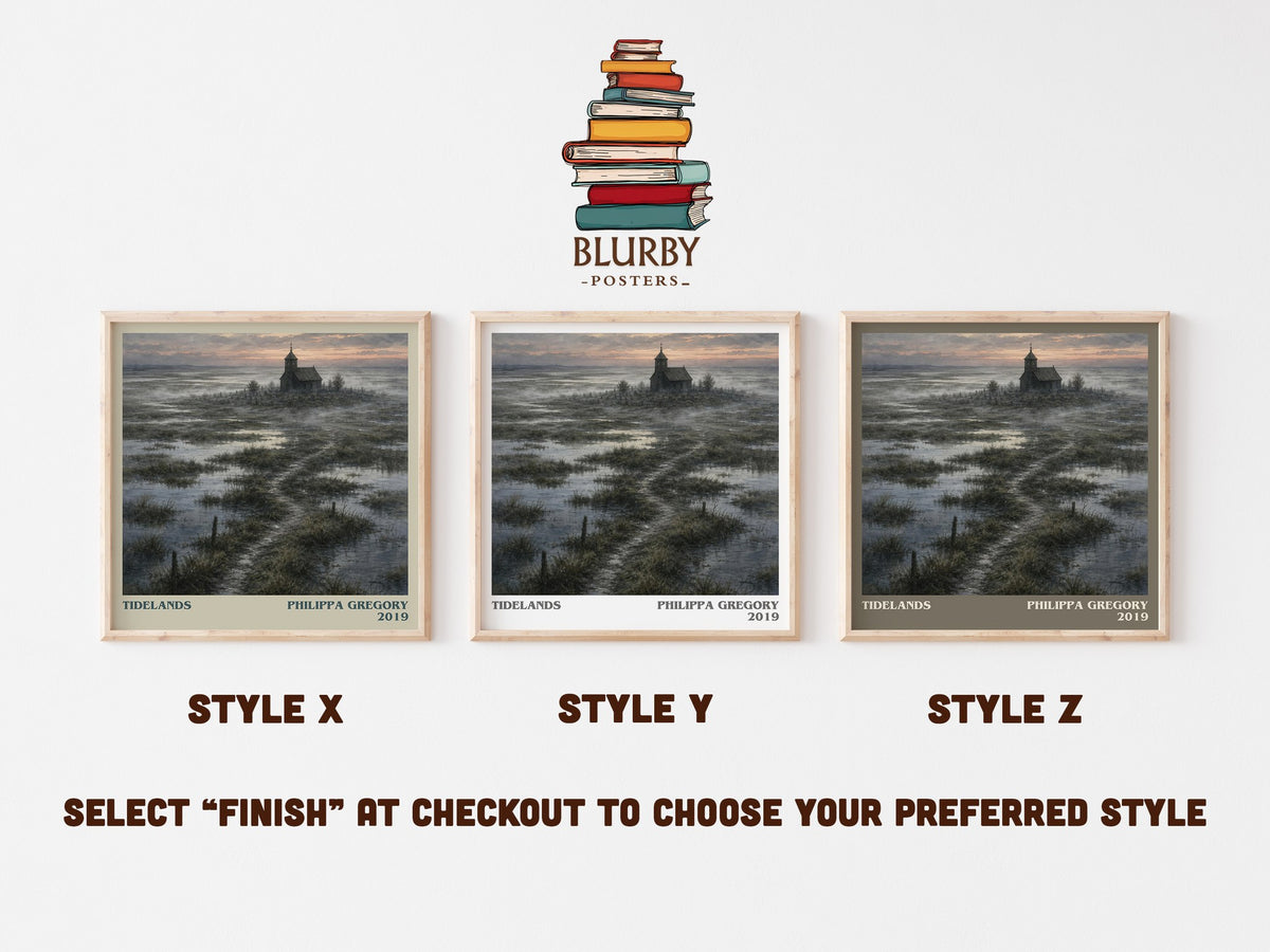 Tidelands literary print in frame leaning in hallway – historical fiction wall art (mockup)