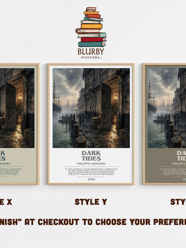 Dark Tides bookish print in frame leaning in hallway – historical fiction wall art