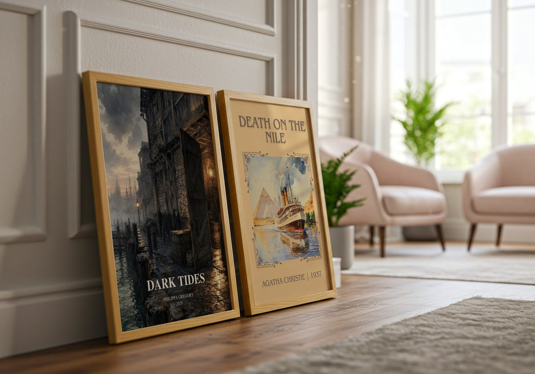 Dark Tides watercolour print framed by window – literary home decor