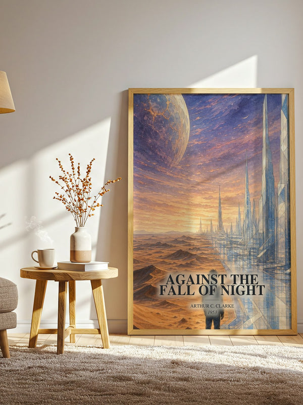 Against the Fall of Night watercolour print in frame leaning in hallway – sci fi wall art
