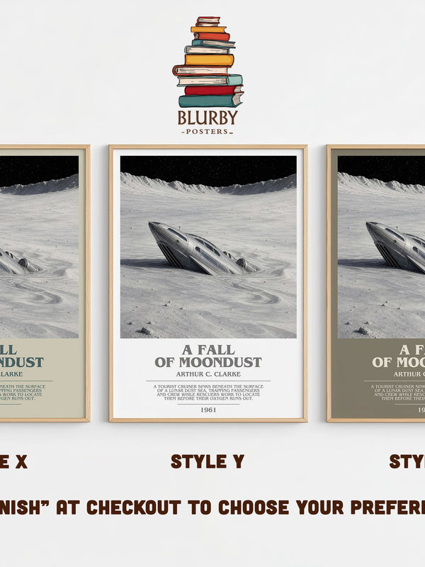 A Fall of Moondust bookish print in frame leaning in hallway – sci fi wall art