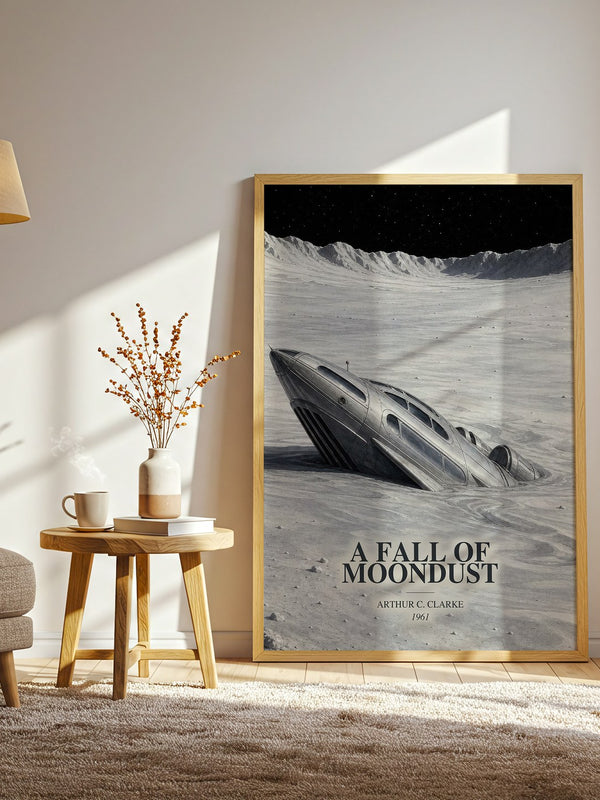 A Fall of Moondust watercolour print in frame leaning in hallway – sci fi wall art