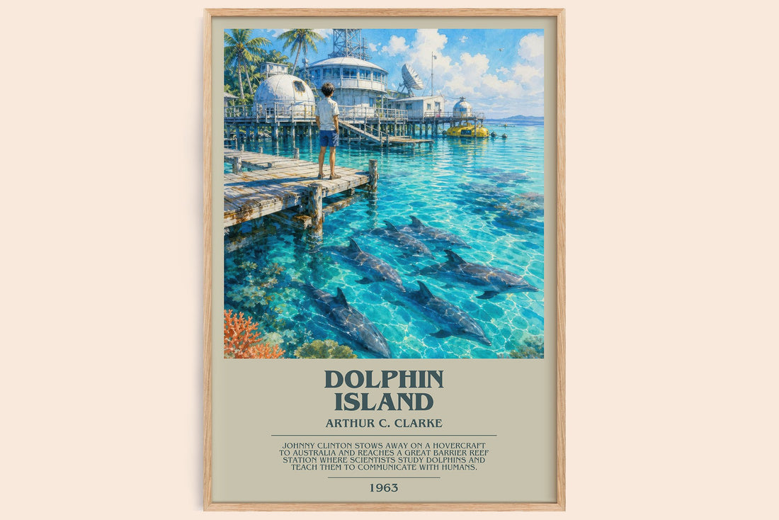 Dolphin Island bookish book poster by Arthur C. Clarke – framed literary art print