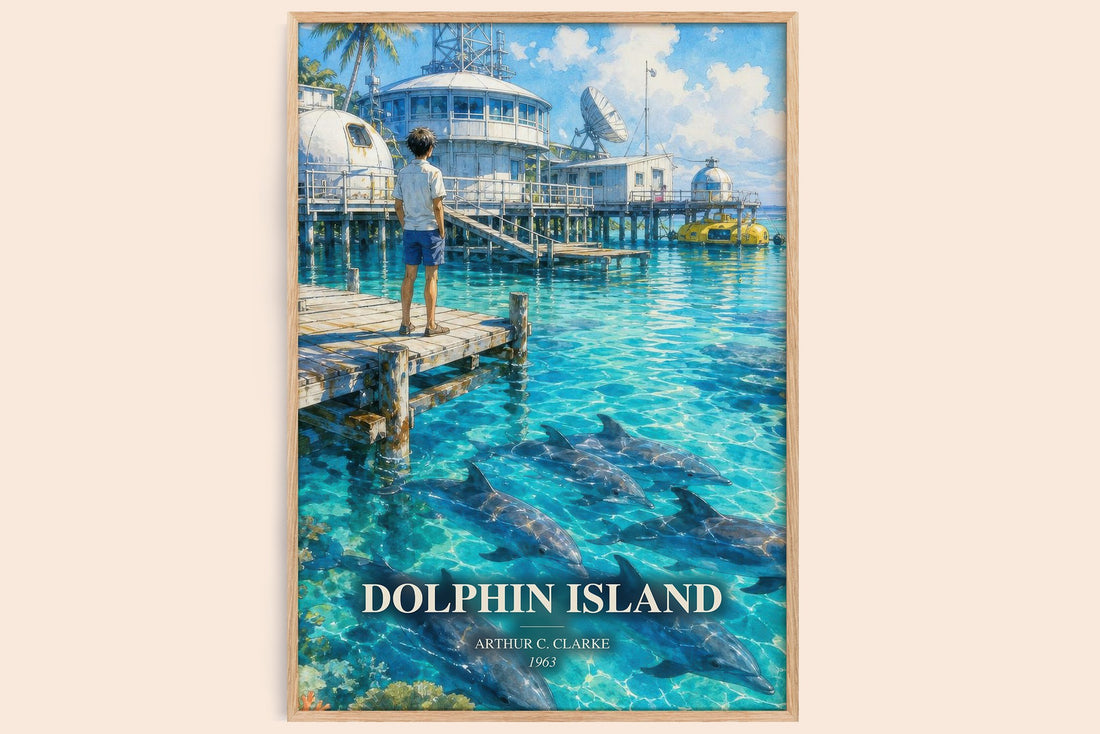 Dolphin Island watercolour book poster by Arthur C. Clarke – framed literary art print
