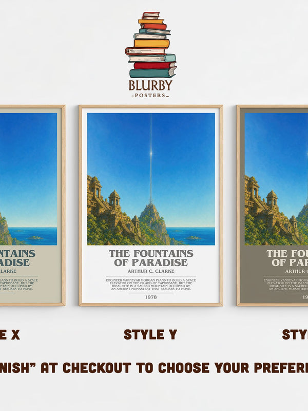 The Fountains of Paradise bookish print in frame leaning in hallway – sci fi wall art
