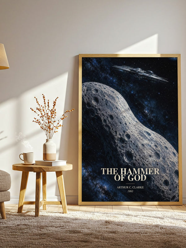 The Hammer of God watercolour print in frame leaning in hallway – sci fi wall art