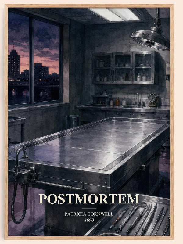 Postmortem watercolour book poster by Patricia Cornwell – framed literary art print
