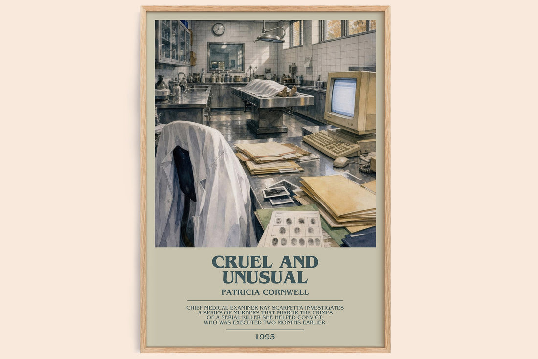 Cruel and Unusual bookish book poster by Patricia Cornwell – framed literary art print