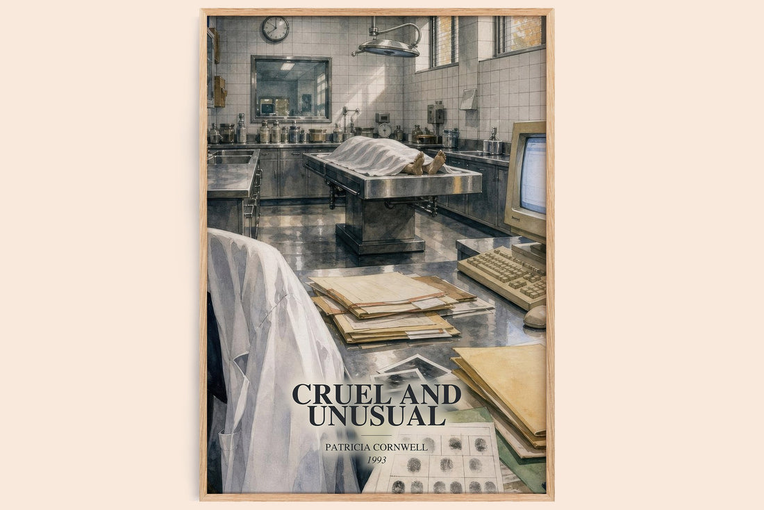 Cruel and Unusual watercolour book poster by Patricia Cornwell – framed literary art print