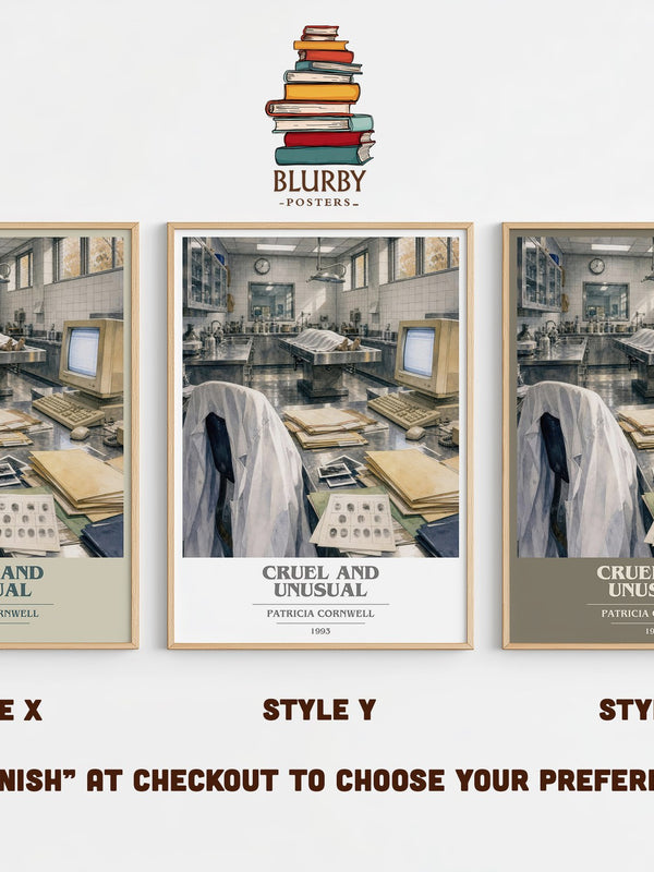 Cruel and Unusual book cover print in frame leaning in hallway – crime wall art