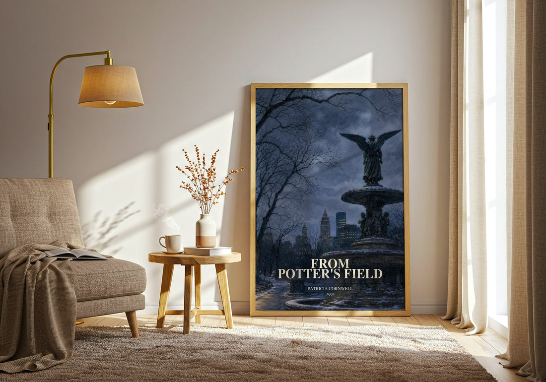 From Potter's Field watercolour print in frame leaning in hallway – crime wall art