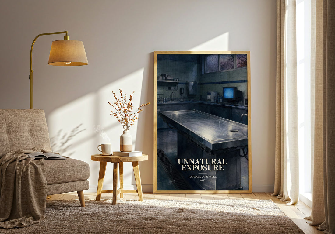 Unnatural Exposure watercolour print in frame leaning in hallway – crime wall art