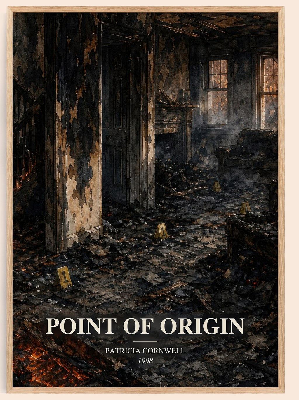 Point of Origin watercolour book poster by Patricia Cornwell – framed literary art print