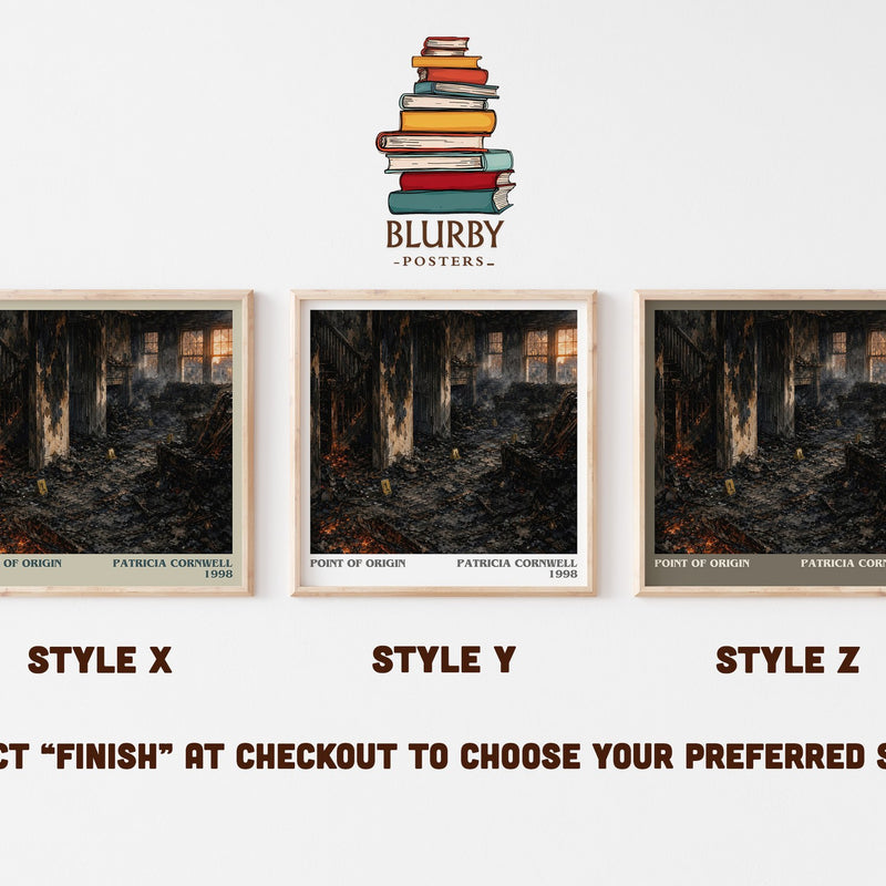 Point of Origin literary print in frame leaning in hallway – crime wall art