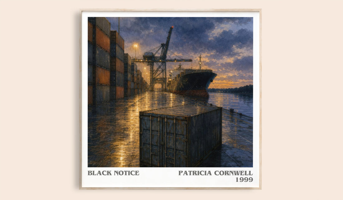 Black Notice literary book poster by Patricia Cornwell – framed literary art print