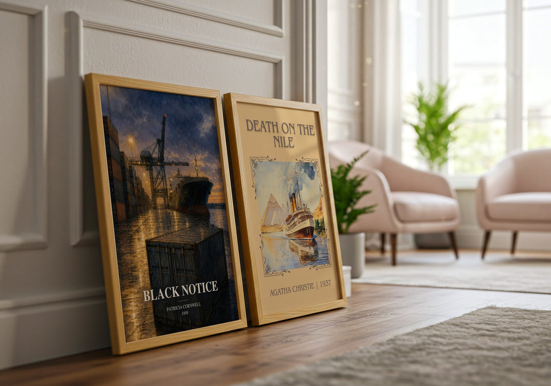 Black Notice watercolour print framed by window – literary home decor