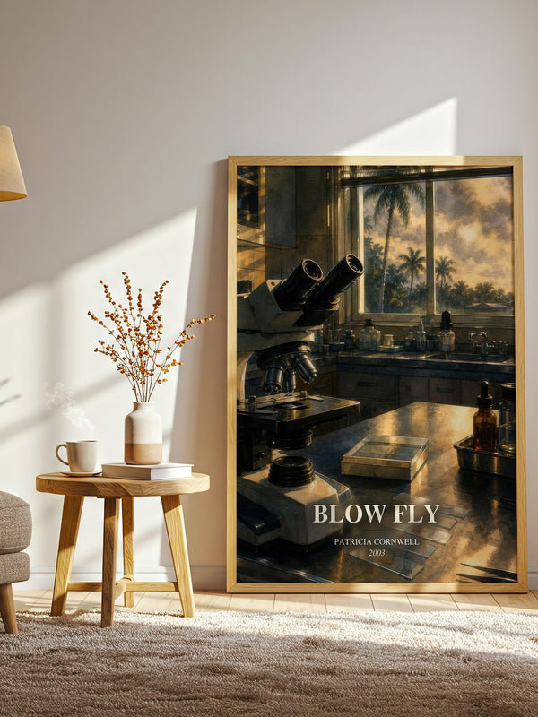 Blow Fly watercolour print in frame leaning in hallway – crime wall art