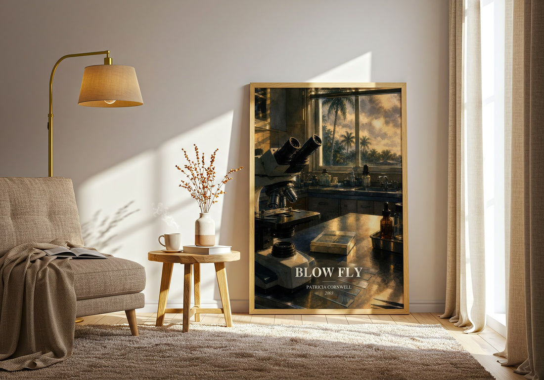 Blow Fly watercolour print in frame leaning in hallway – crime wall art