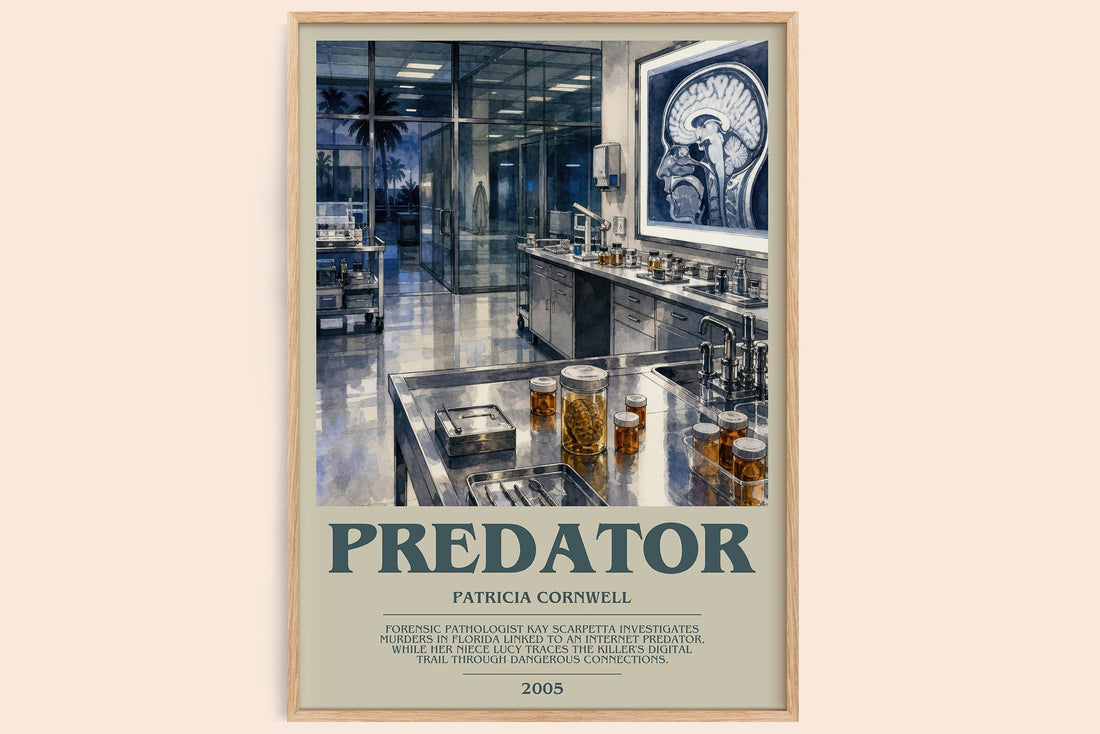Predator bookish book poster by Patricia Cornwell – framed literary art print