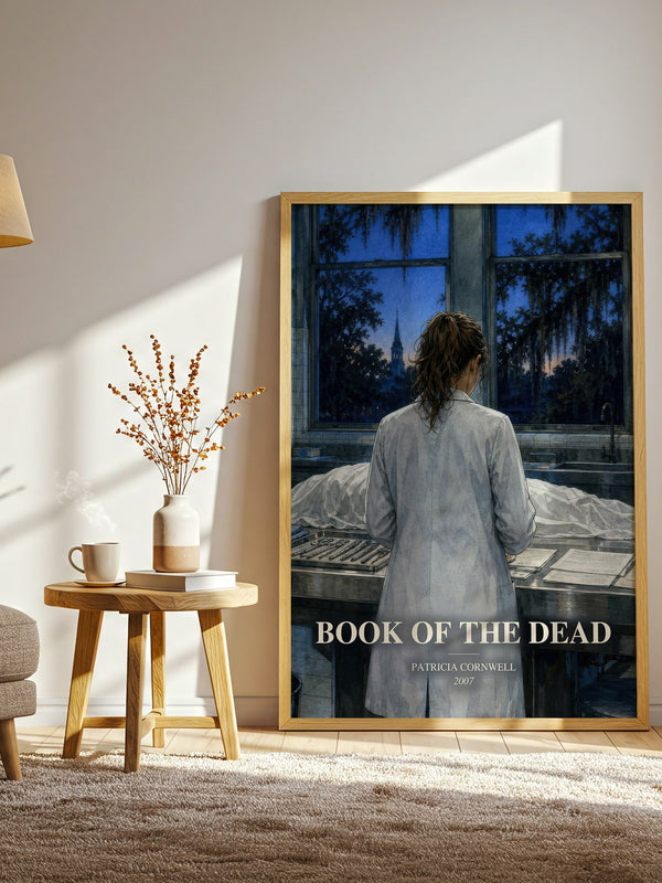 Book of the Dead watercolour print in frame leaning in hallway – crime wall art