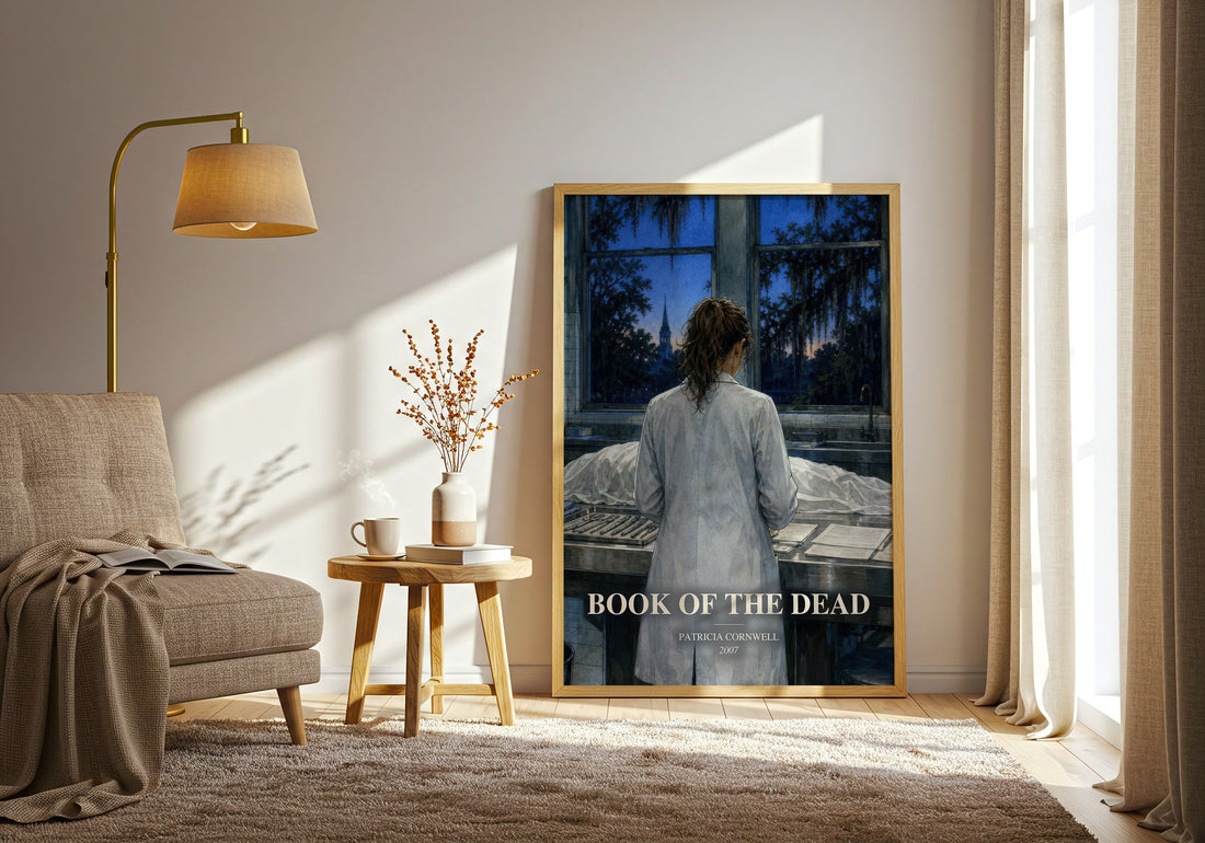 Book of the Dead watercolour print in frame leaning in hallway – crime wall art