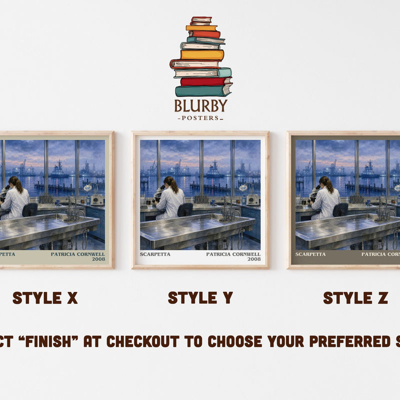 Scarpetta literary print in frame leaning in hallway – crime wall art