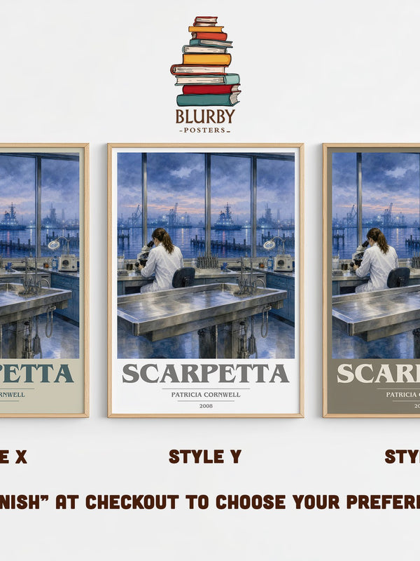 Scarpetta book cover print in frame leaning in hallway – crime wall art